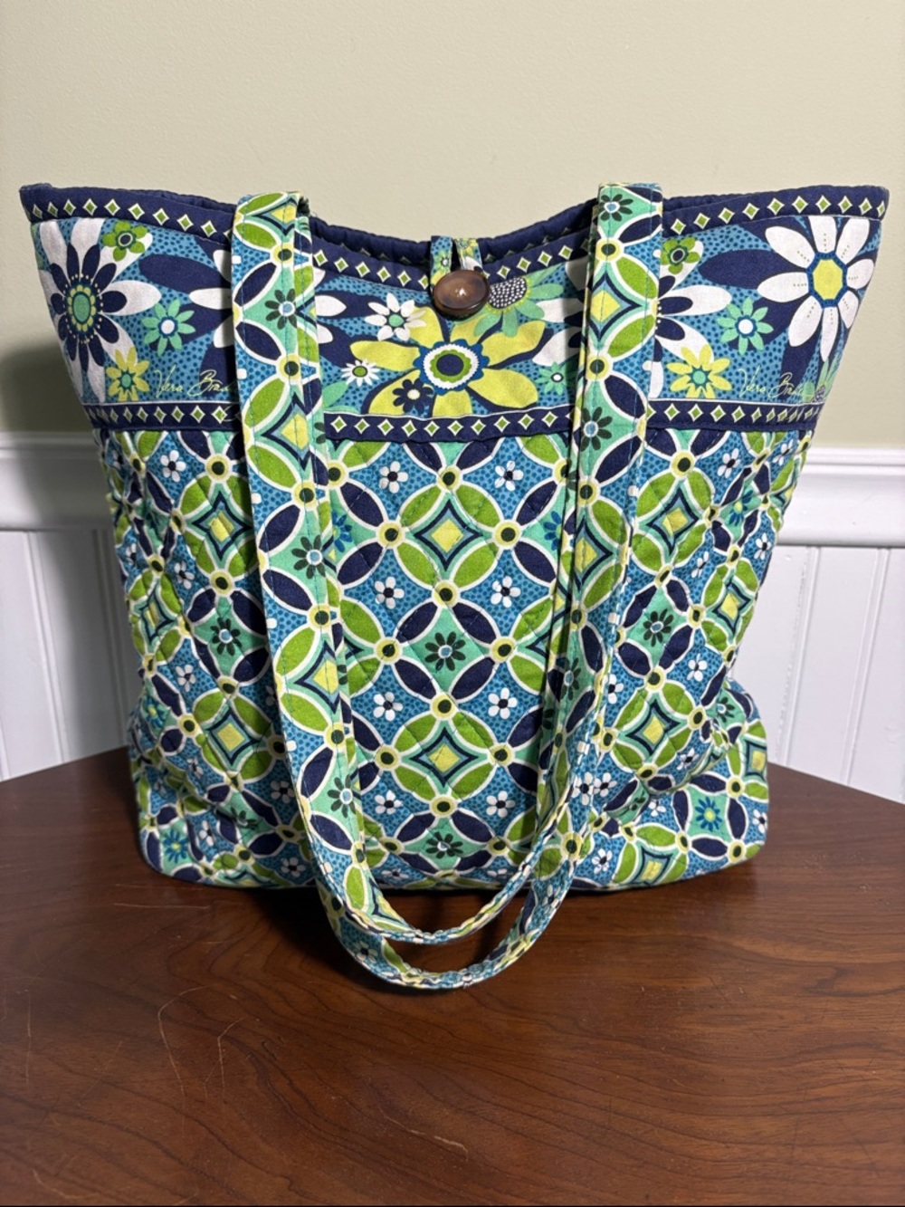 Vera Bradley Daisy Daisy Blue Green Tote Bag Preowned EUC